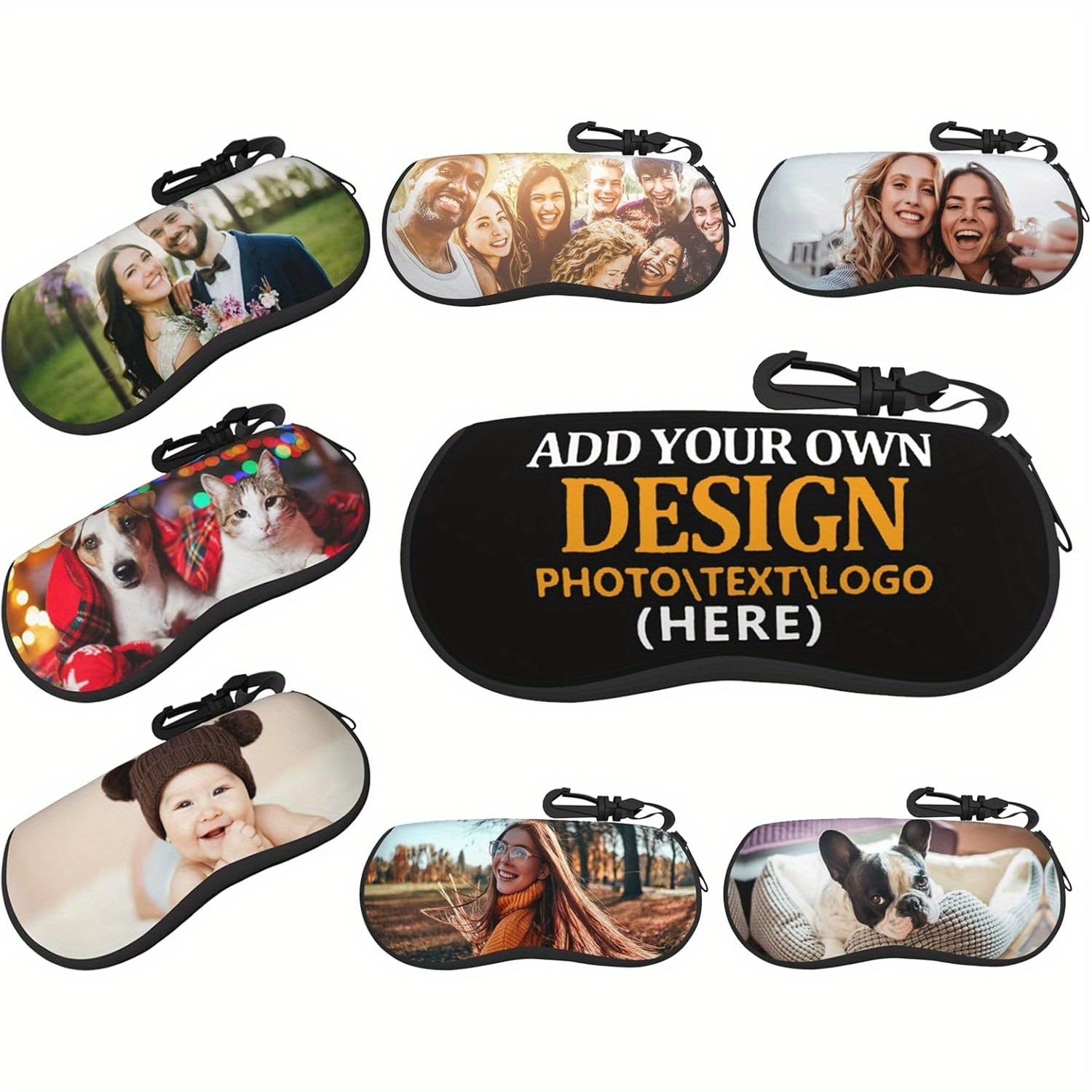 TEMU Étui à lunettes personnalisé avec photo, logo, texte, nom, étui souple ultra léger et portable en néoprène avec fermeture éclair, cadeau pour