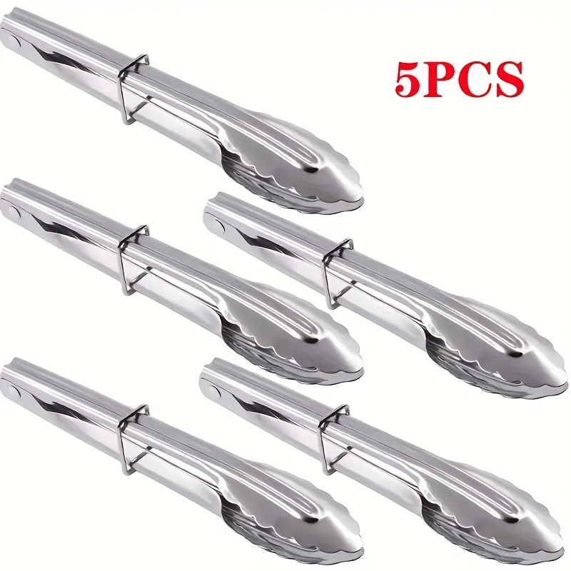 E-shop 5er-Pack Hochleistungs-Lebensmittelzange aus Edelstahl - Rutschfeste BBQ, Buffet- & Küchenzange mit langen Mini-Kochzangen zum Grillen,