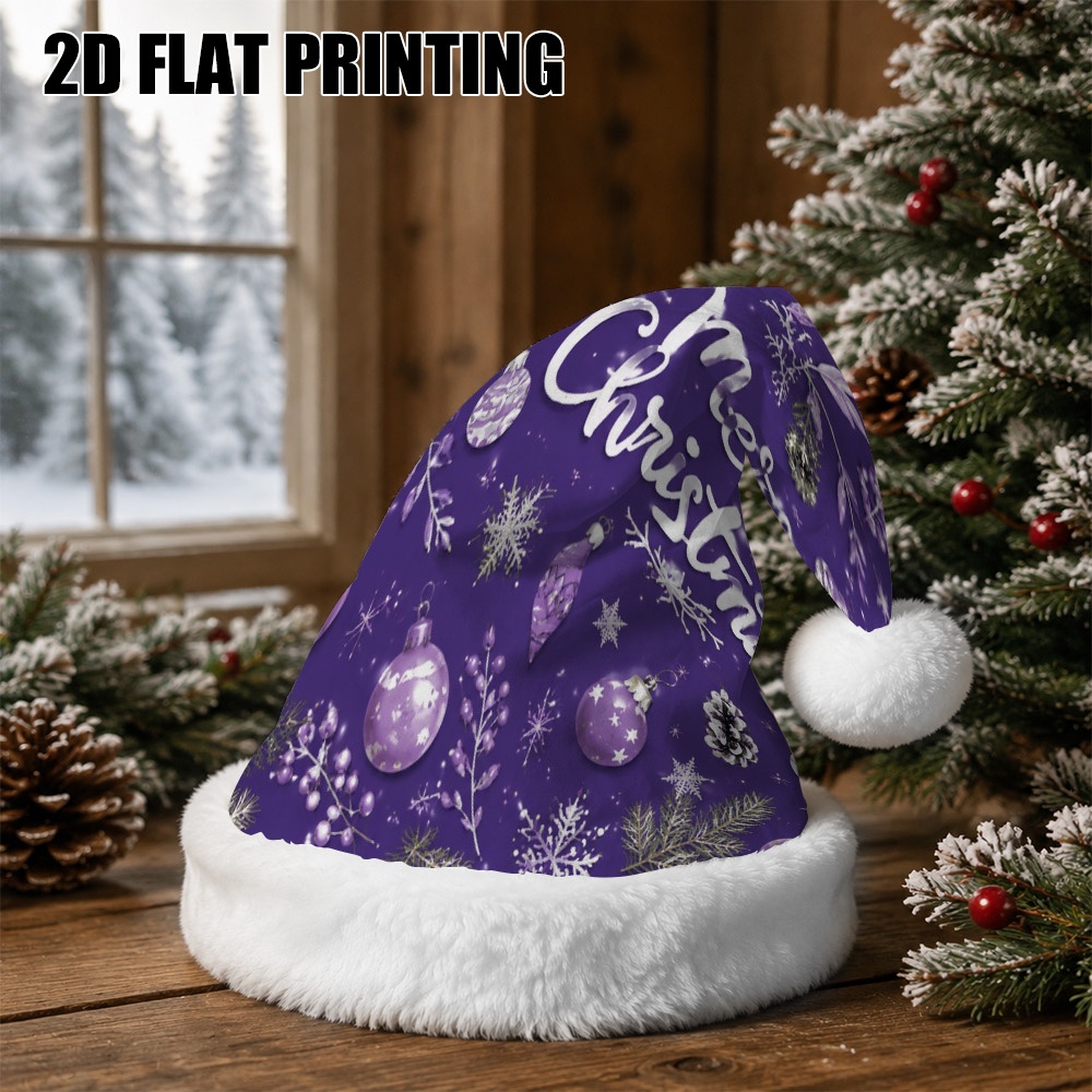 TEMU 2d Flat Printing 1pc Polyester Christmas Purple Ornaments Design Christmas Hat For Multi-holiday Use: Christmas, Halloween, New Year Party