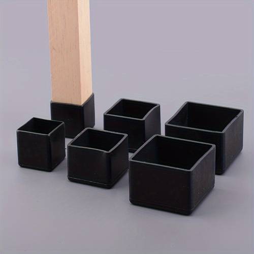 2026 new model black square furniture table chair leg protectors anti slip noise reduction floor scratch resistant rubber leg pads for home desk sofa cabinet