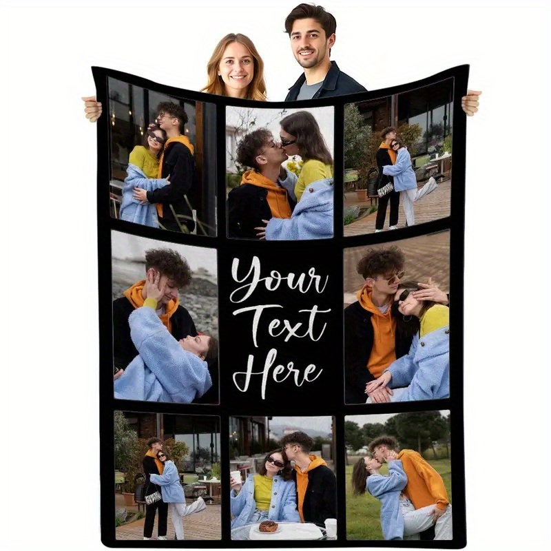 TEMU 1pc Custom Photo Blanket For Couples- Personalized Boyfriend Girlfriend Picture Throw, Ideal For Valentine's Day& Birthday Gifts, Polyester, &