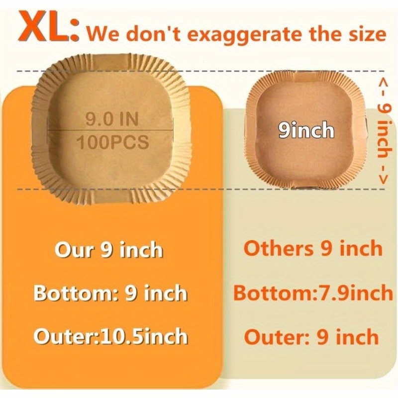 100pcs air fryer liners disposable 9 0xl square parchment paper non stick waterproof oil proof thickened baking sheets with wavy edging for oven microwave steamer fits   5 air fryers air fryer disposable paper liner oven cooking sheets corrugated texture nonscratch material Product details 2