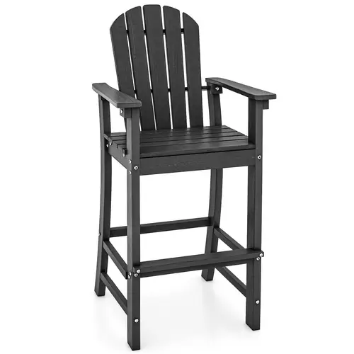 1 2pcs outdoor tall adirondack chair 30 inches seat height hdpe bar height patio chair with high backrest armrests and footrest outdoor bar stool for balcony deck garden and poolside black