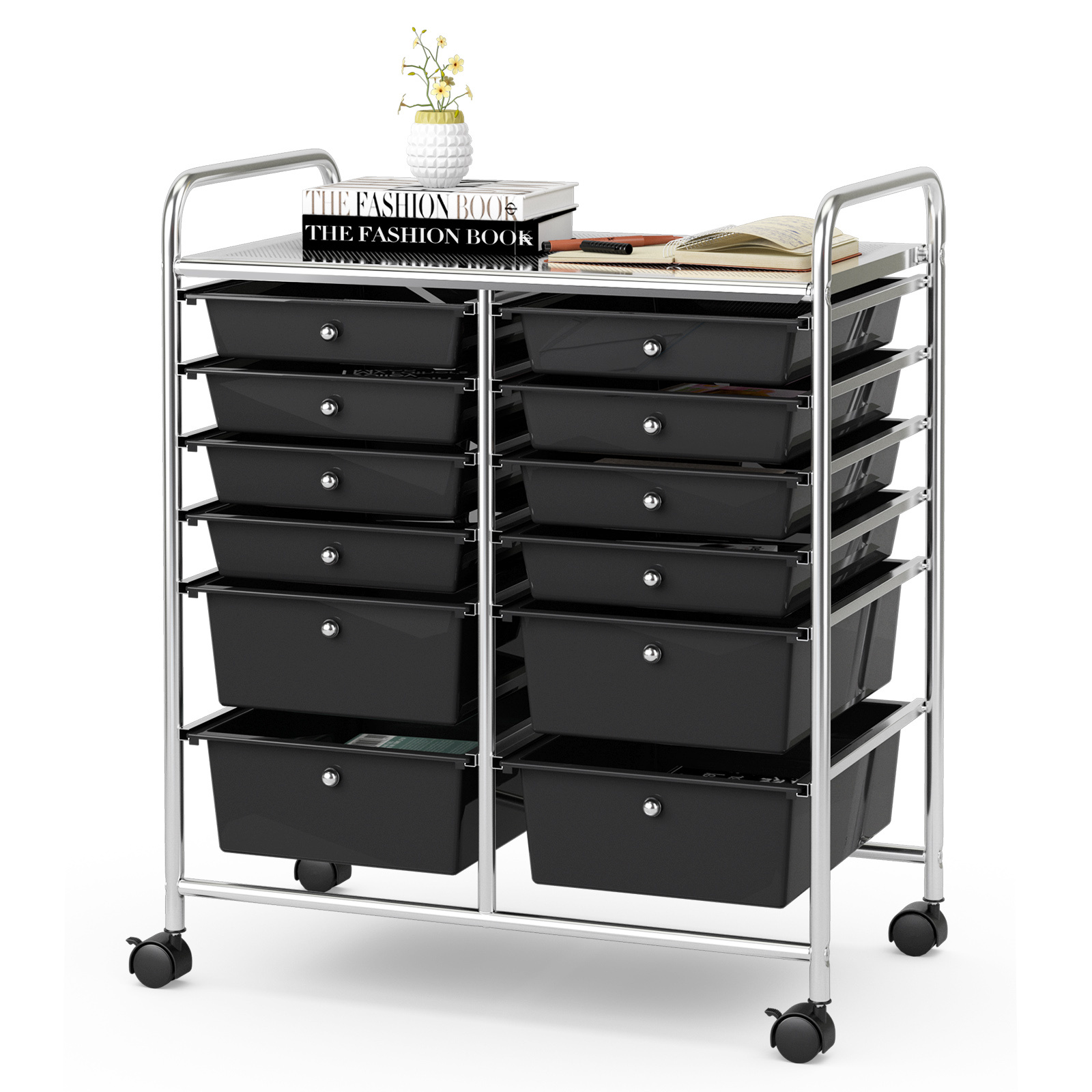 TEMU Chariot de Rangement Roulant à 12 Tiroirs par MULTIGOT, un Organisateur Polyvalent avec Deux Tailles de Tiroirs en Plastique, Conçu pour la avec