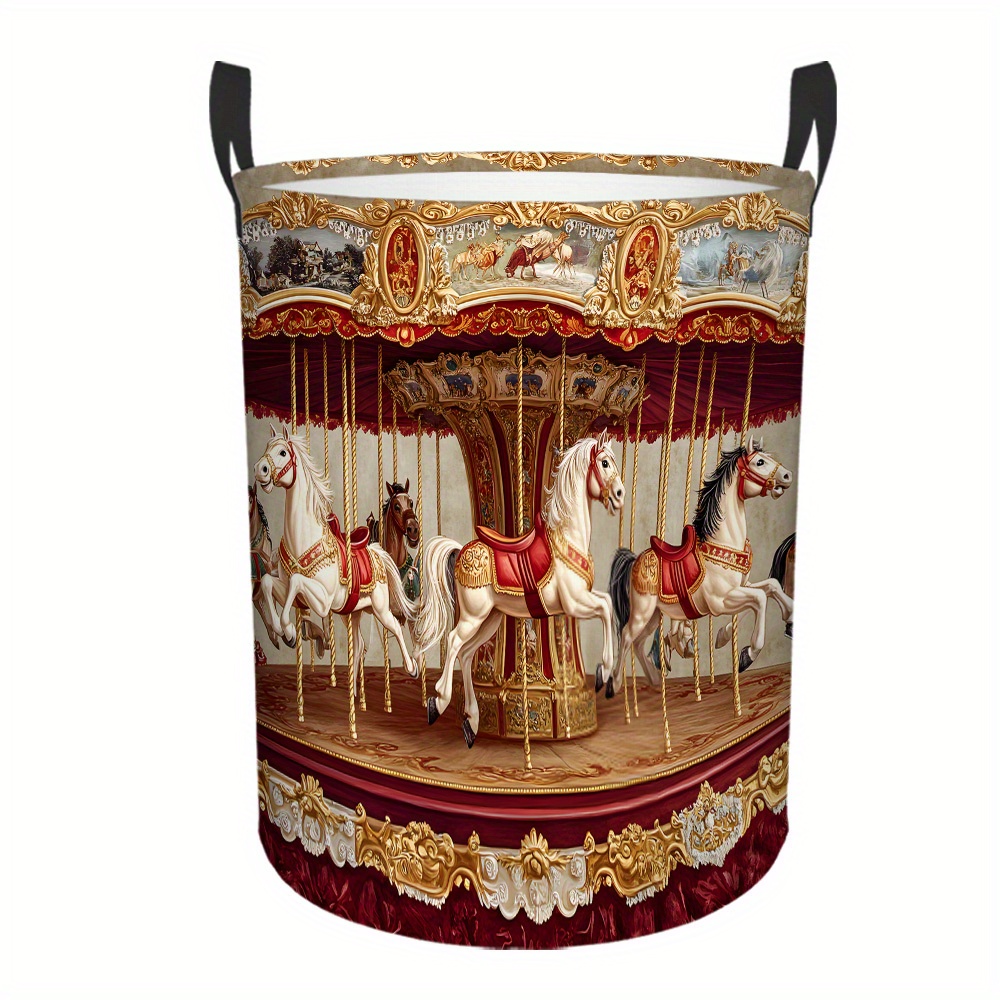 TEMU 1 Panier à linge pliable extra-large avec motif carrousel, grande , idéal pour des vêtements et la décoration de rangement à
