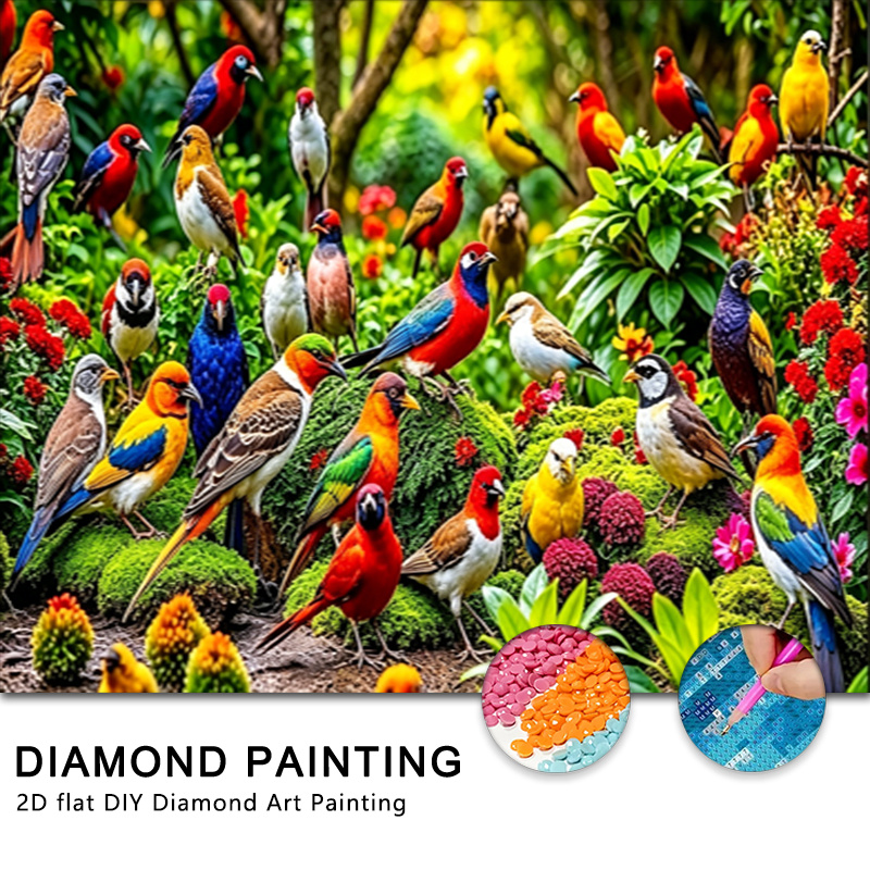 TEMU 1 Set Rainforest Birds Colorful Group Portrait Diamond Painting Kit, Large Size Adult 5d Diamond Painting Set, Suitable For Beginners' Round