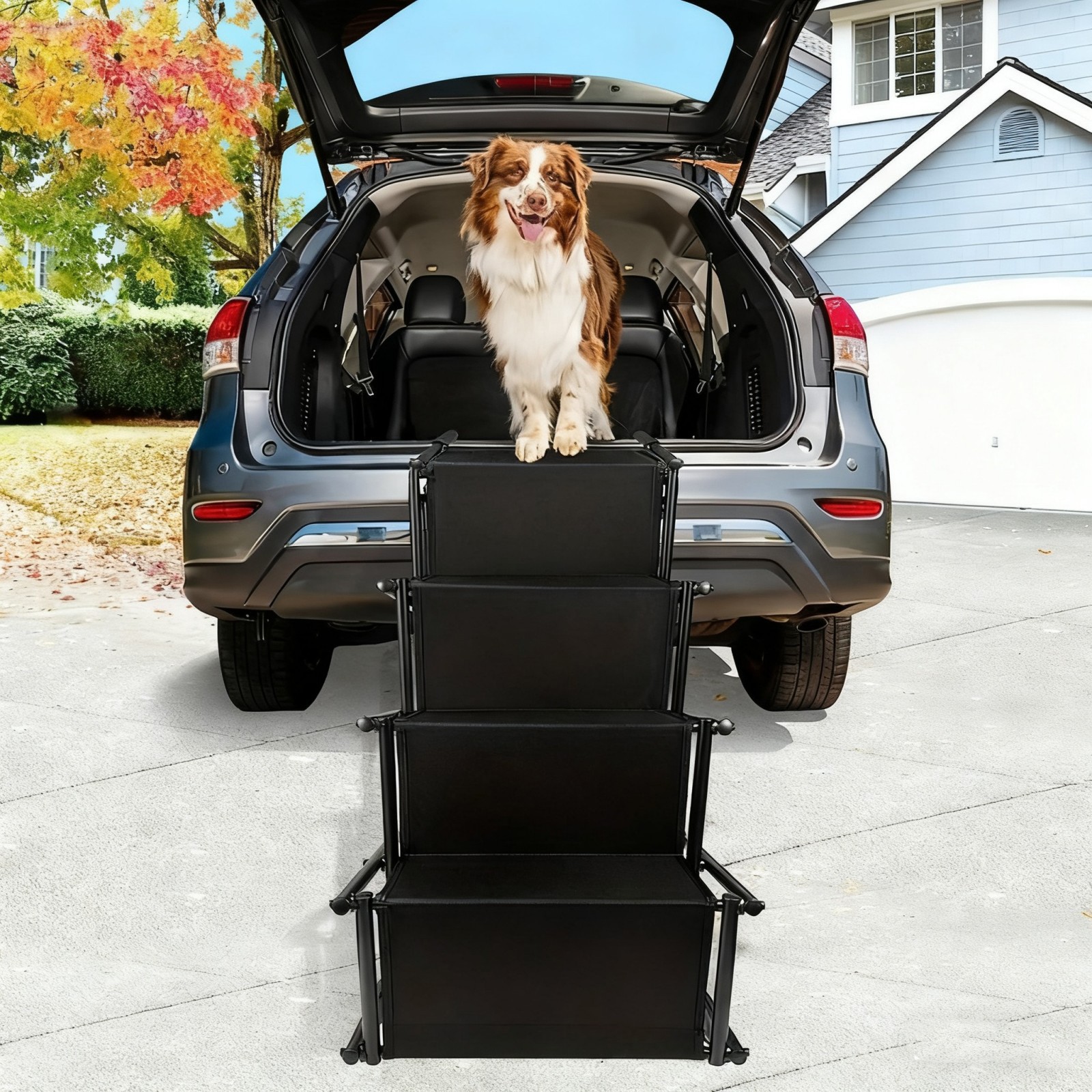 Image of Foldable Dog Ramp Car Stairs Dog Car Ramp Dogs Portable & Lightweight Pet Stairs Dog Stairs For Medium And Large Nonslip Pet Ramp For Cars Trucks And Suv, Weight Capacity 176 Lbs