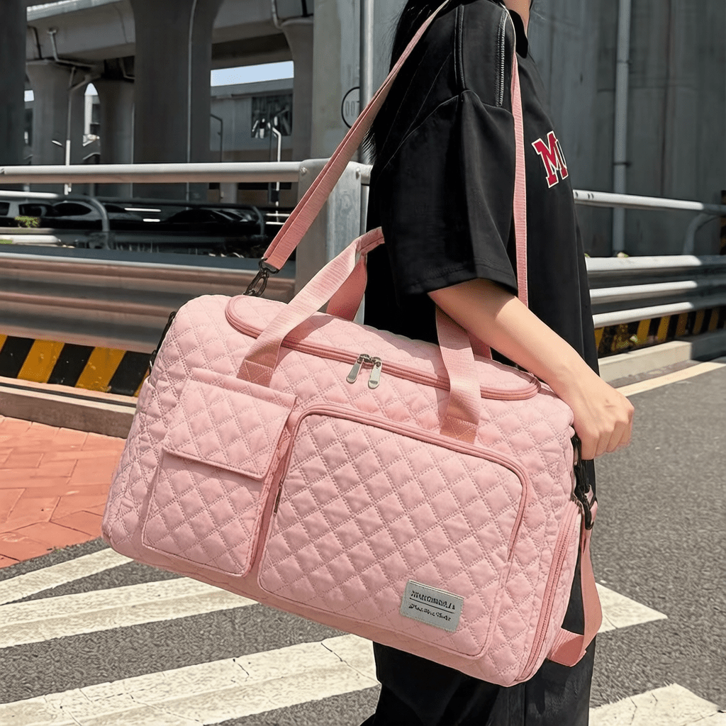 TEMU Faxhion Brand Travel Gym Bag, Diamond Pattern, Portable Large Capacity, Or On The Shoulder, Sturdy And Durable, Easy And Stylish