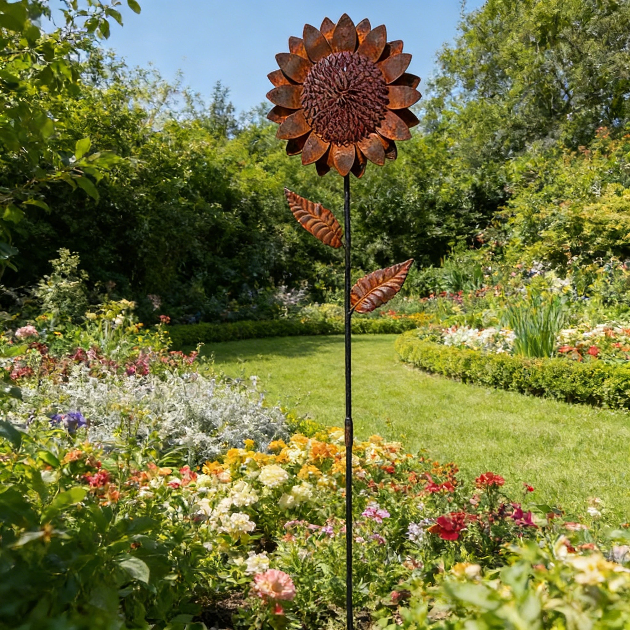 E-shop 【3D】 [3D] [Gartendekoration Erdspieß] . alter Eisen Sonnenblumen Erdspieß, dreidimensionale Blütenblattform, Hofblumenrand Dekoration, Outdoor