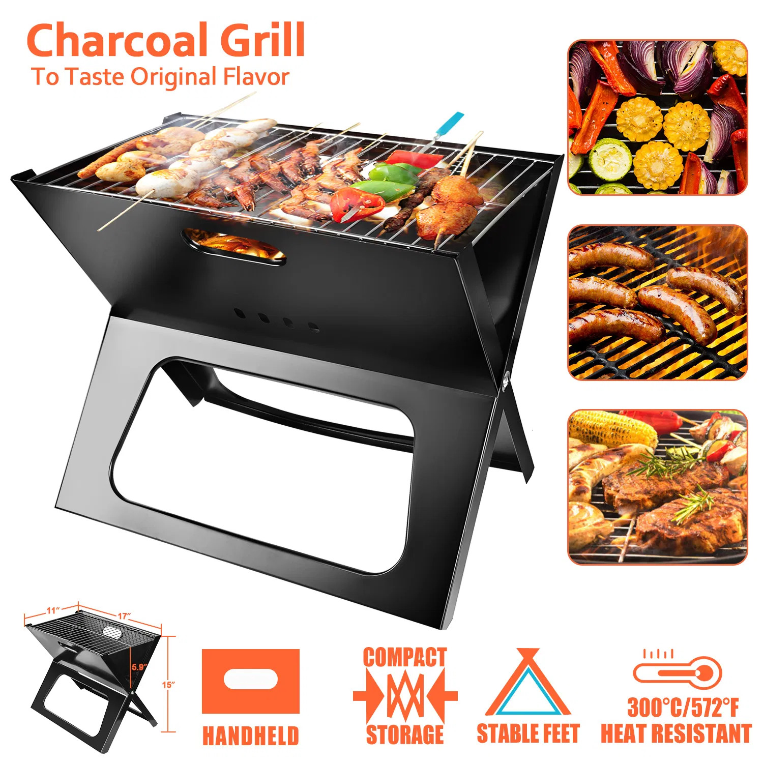 TEMU 2025 Compact Charcoal Barbecue - Mini Bbq Grill - Small Charcoal Grill For Camping And Outdoor Cooking - Foldable Grill For Picnics, Tailgating,