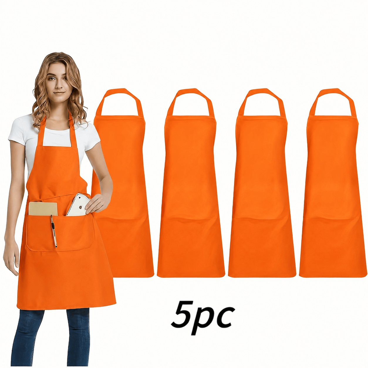 TEMU 5pcs Adjustable Apron Set With Pockets - High Quality, Suitable For Cooking, Chefs, , Bbq, And Hairdressers, Comfortable And Durable - Easy To