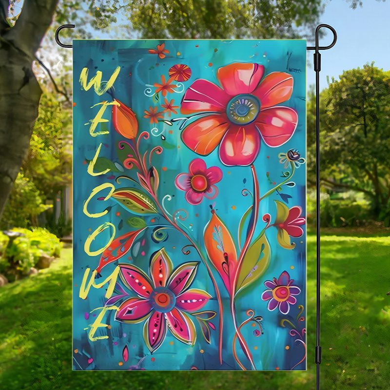 

1pc Welcome Garden Flag, 12x18inch, Double-sided Waterproof Polyester, Floral Design, Multipurpose Outdoor Yard Decor, No Electricity Needed