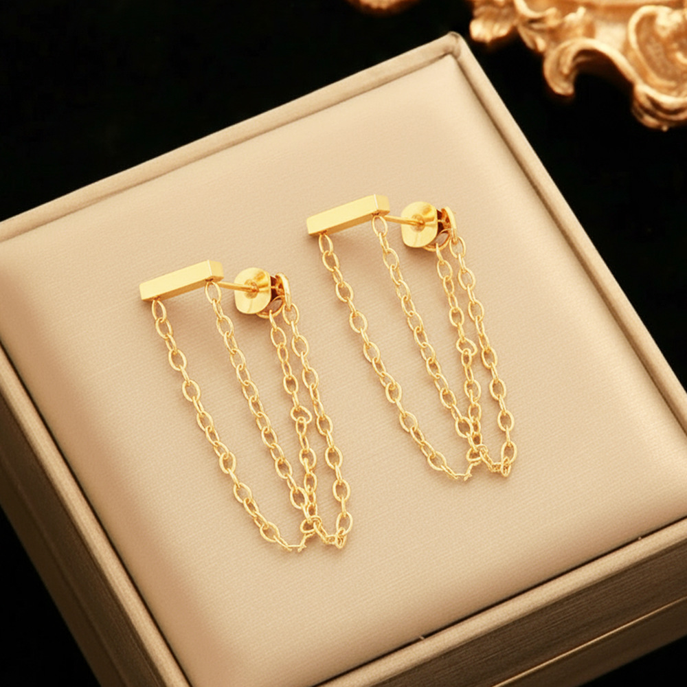 TEMU Pendientes de borla de acero inoxidable, aretes de punta para mujer, diseño moderno, aretes de cadena para