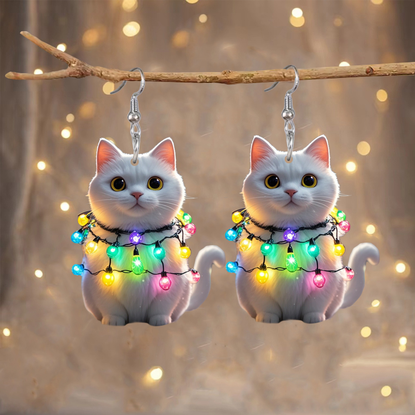 

Acrylic Cat Earrings With Lights - Perfect Gift , Cartoon-style , Ideal For Christmas & Thanksgiving