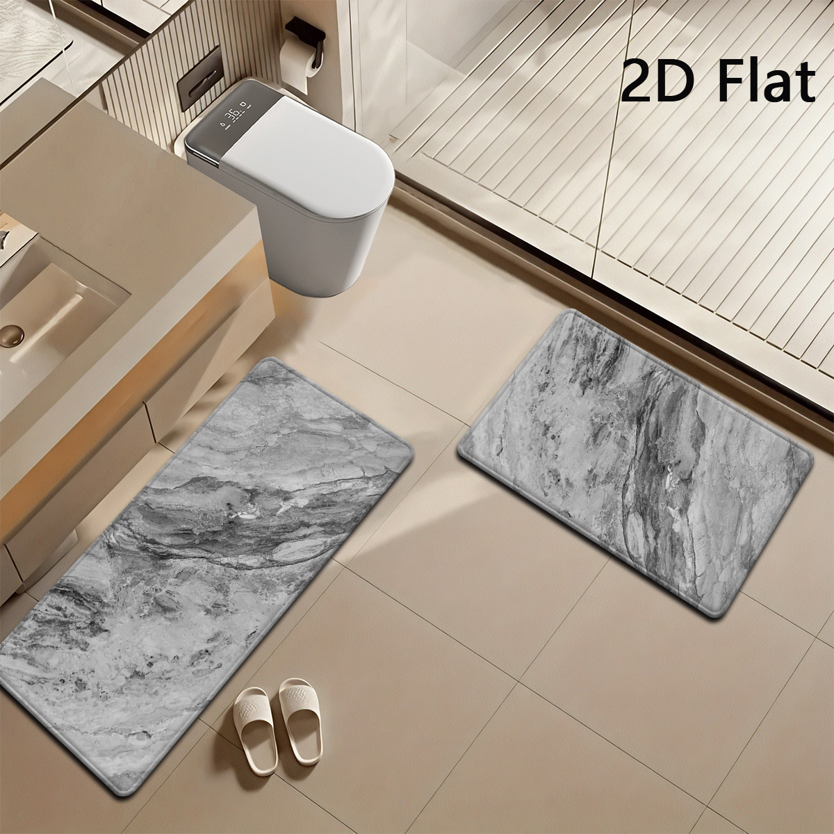 TEMU 2d Flat, 2pcs/3pcs 2d Flat Marble Pattern Bathroom Mat Set, Modern Minimalist Style Bath Mat, Kitchen Mat, Bathroom Decor, Foot Mat, 2d Flat