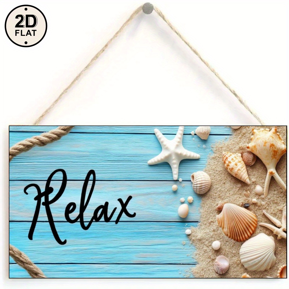 TEMU Panneau mural plat 2D, art mural rustique côtier de plage avec motif de - Décoration murale suspendue en bois recyclé pour salon, salle de bain,