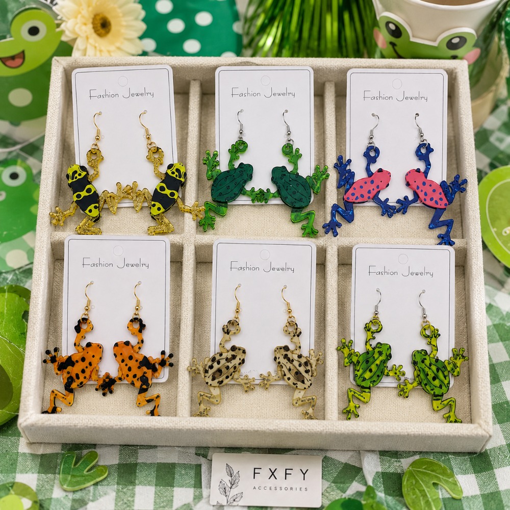 TEMU 12pcs/6 Pairs Women's Fun Dangle Earring Set, Featuring Cute Frog, Insect And Animal Designs, Elegant Fashion Jewelry, Suitable For Parties,