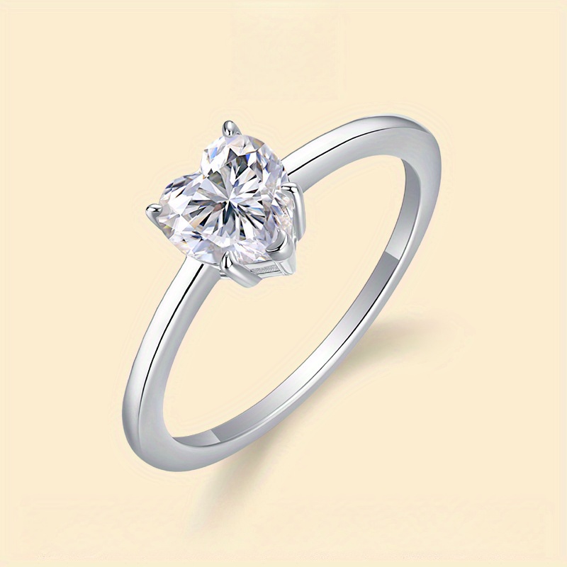 925 Silver Heart Shaped Moissanite Ring for Women