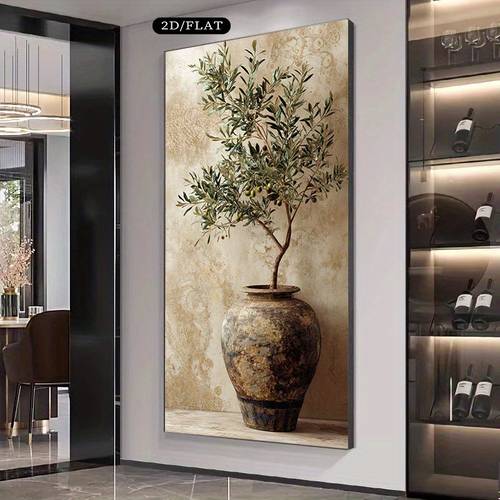 2d flat 2d flat large canvas wall art style canvas painting olive tree in country vase beige and green plant wall art poster suitable for living room bedroom hallway housewarming gift home decor