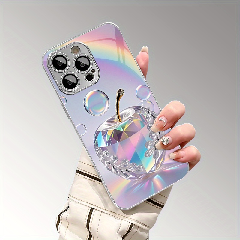 TEMU Phone Case: 2d Flat Crystal Bubble Print Pattern Electroplated Tpu Phone Case With Lens Protection For Iphone 16/16 Pro/16 Pro Max/16 Plus/16e/
