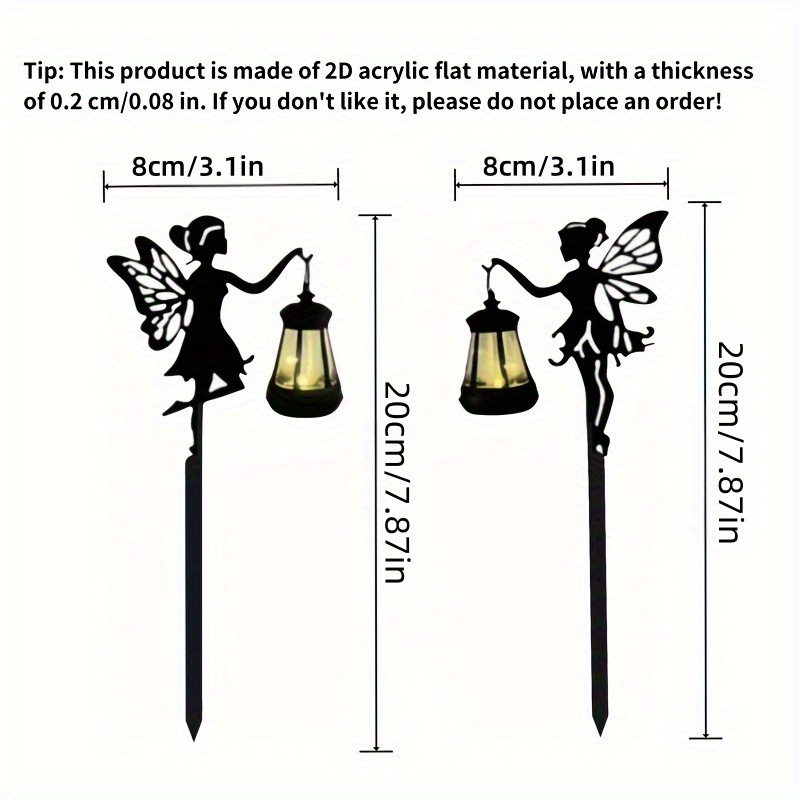 TEMU 2d Flat, [2d Flat] 2d Flat, [2d Flat] 2d Flat, 2pcs Set Of 2d Acrylic And Rust-resistant Outdoor Garden Decorations. A Pair Of Fairy Hand-held