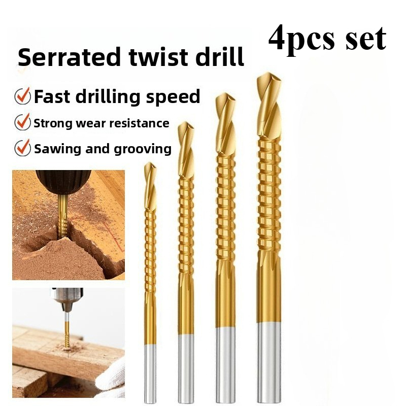 TEMU Ensemble de 4 mèches hélicoïdales, 2-en-1 pour perçage et rainurage, élimination des copeaux dentelés, coupe effort, anti-enchevêtrement,