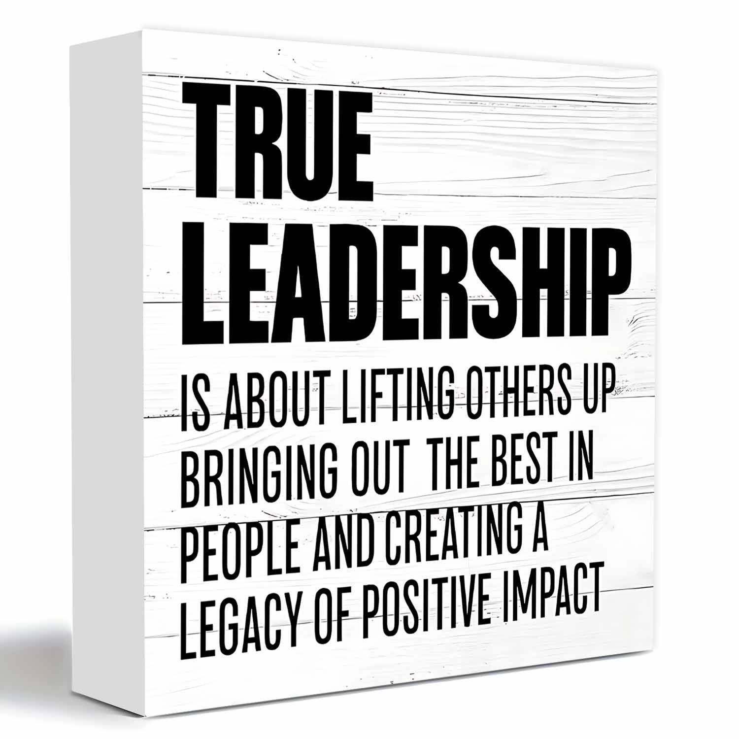 TEMU 1pc True Leadership Wooden 5x5 Inch Decorative Signs & Plaque Inspirational Message For Office Or Home Decor Up, Bringing Out The Best, A Great