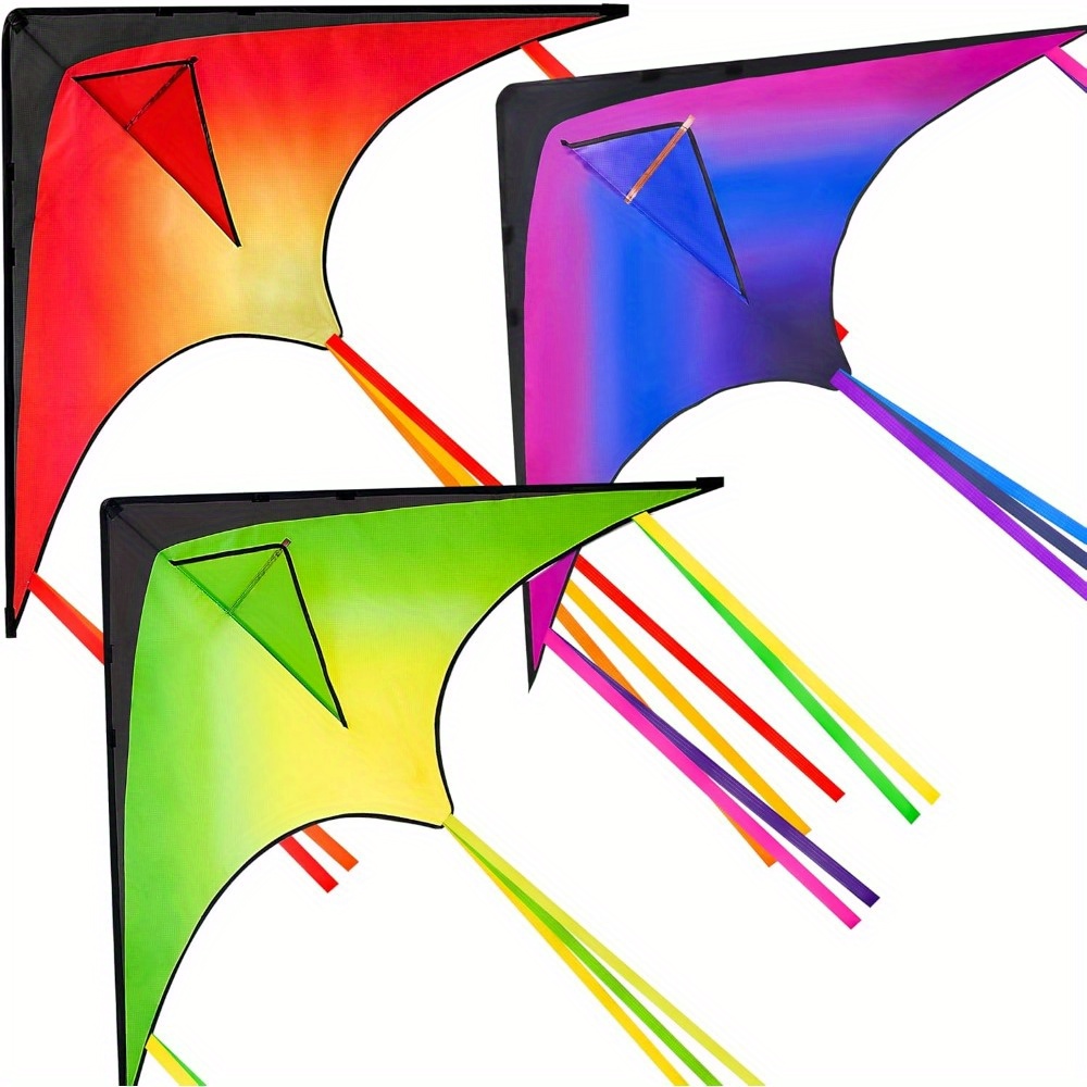 TEMU Large Kite Gradient Red, Green And Purple, For Kids And Adults With 328ft String, 3 Packs Large Beach Kite For Outdoor Games And Activities