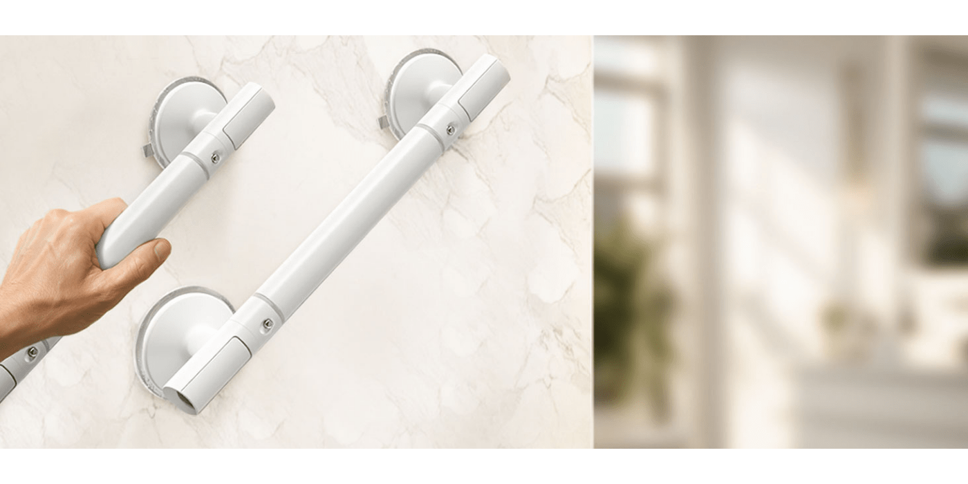 HEYMYTH 2-Pack Heavy Duty Shower Grab Bars for Elderly & Seniors - Strong Suction No Drill Bathroom Safety Handrails, Removable 45.01 cm Bathtub Grab Bars with Ergonomic Grip, Modern White Design