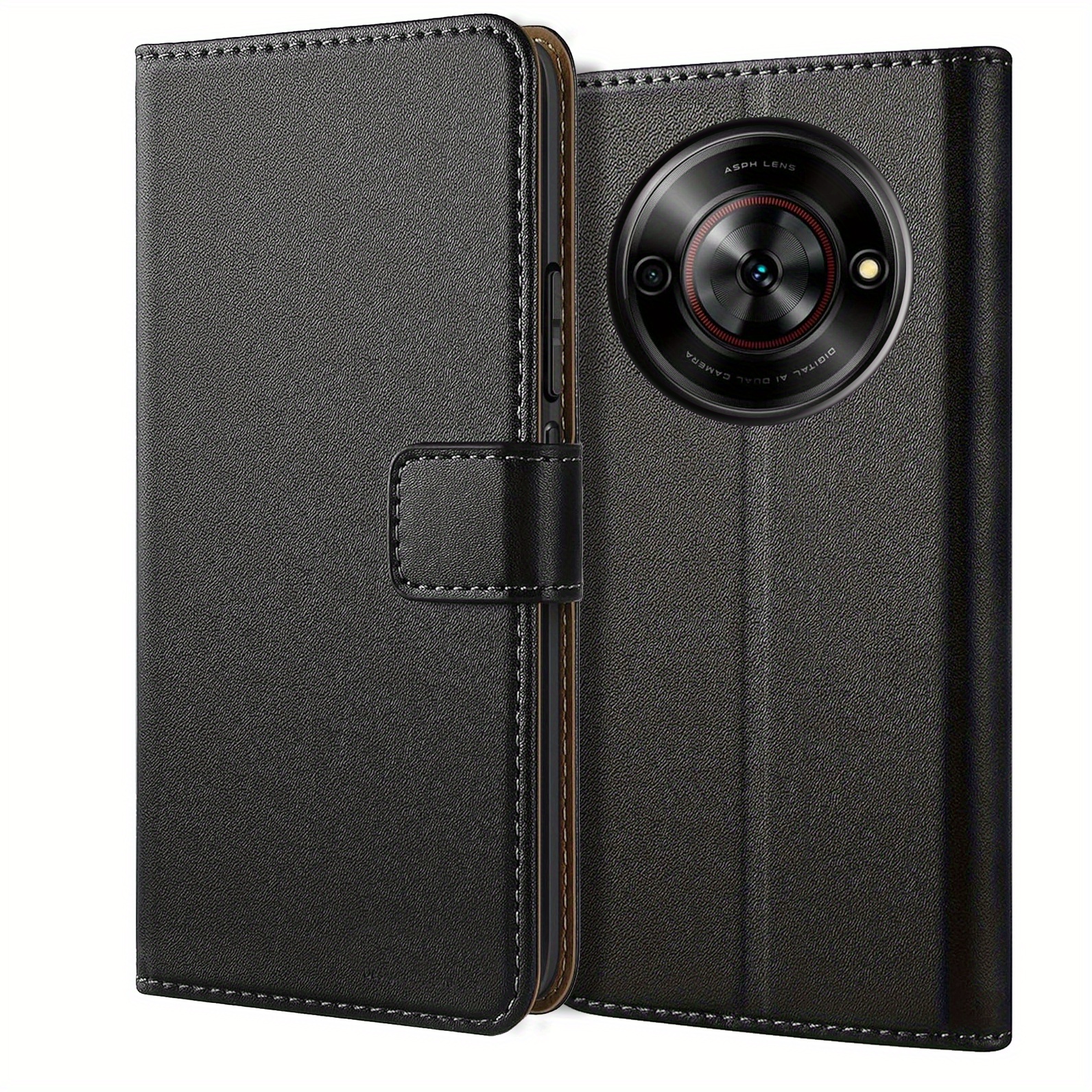 TEMU Phone Case: For Zte Blade A75 5g (not For 4g) Wallet Case With Kickstand Black Faux Leather Flip Protective Phone Case Cover