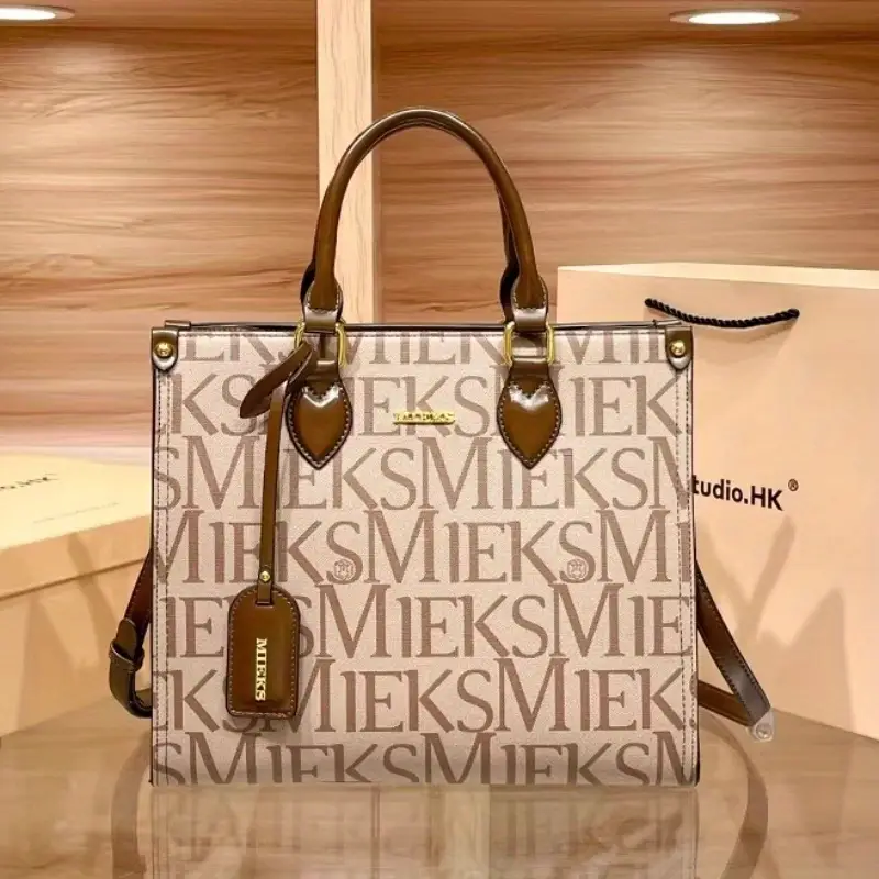 2025 new womens tote bag large capacity beige microfiber with hardware multiple compartments adjustable shoulder strap zipper closure for commuting work casual versatile carryall hardware Product details 0