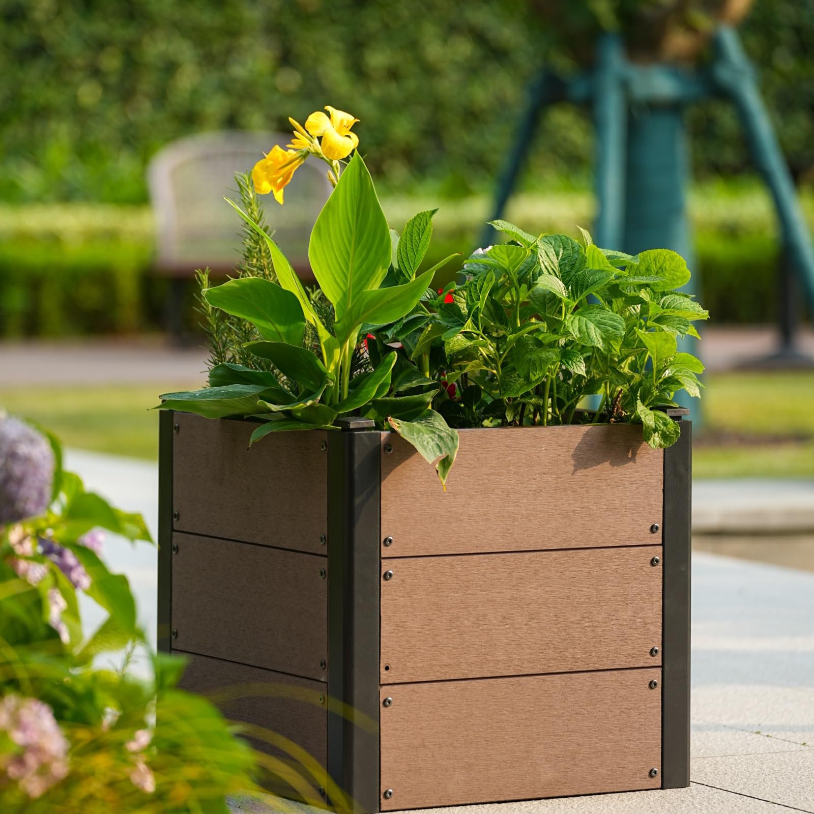 Raised Garden Bed 49x49x45cm Outdoor Planter Box Open Base For Vegetables Herbs Flowers, Durable Weather-resistant -