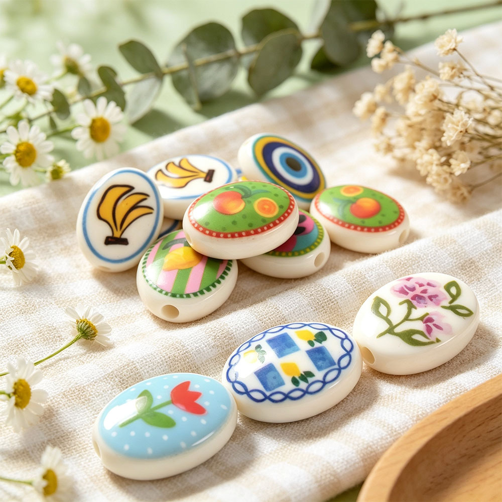 Light Bohemian Style Oval Ceramic Beads for DIY Jewelry Making