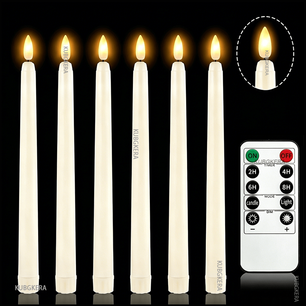 TEMU Confezione da 6 Candele LED a Senza Fiamma con Telecomando, Timer e Luminosit� Regolabile, Candelabri a a Batteria 2 AAA con Fiamma 3D, Luce
