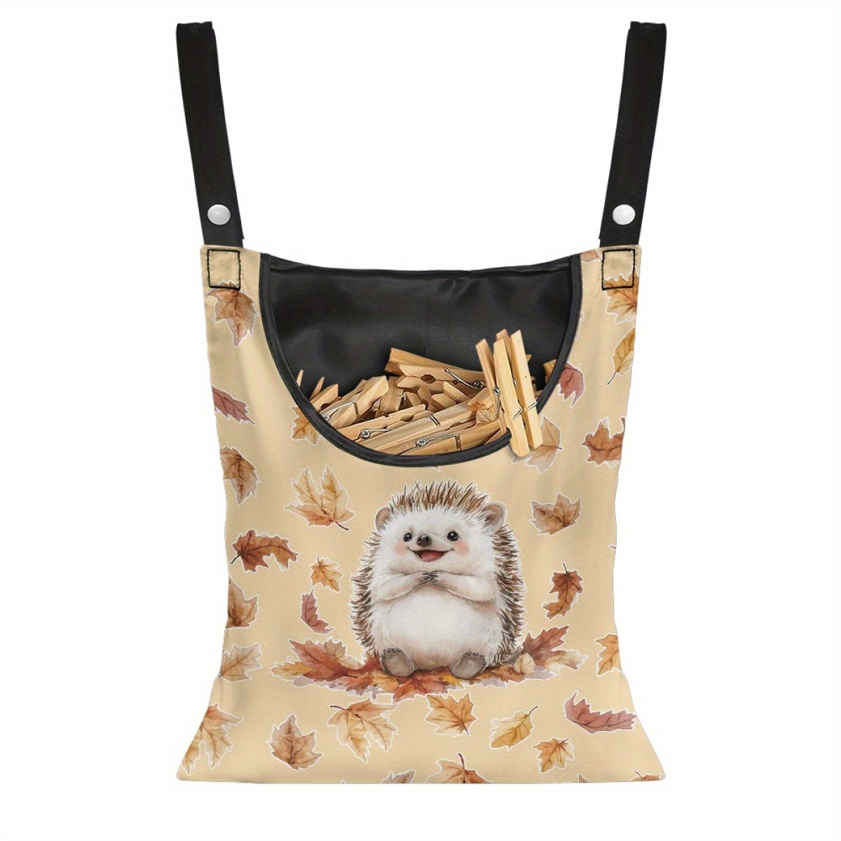 Hedgehog Maple Leaf 2d Print Suspendable Clip Organizer Bag Clothes Pins Multipurpose Pouch Clothespin Storage Women Gift Home Decor, Clothes Pins