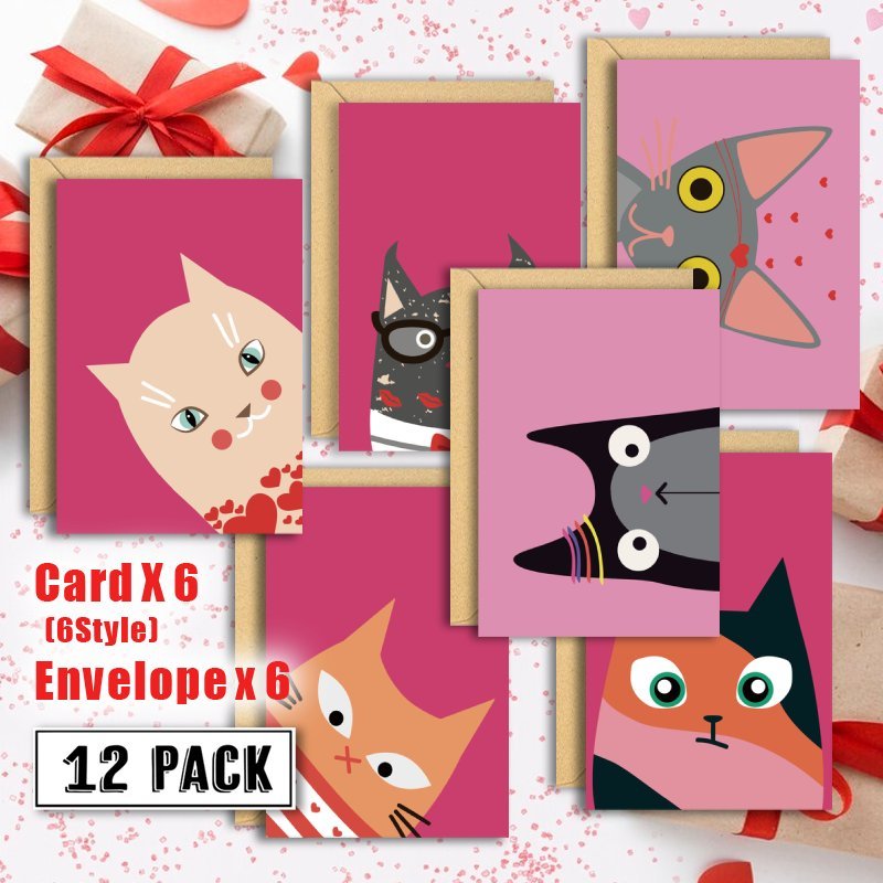 

Kitties & Valentine's Day Card Set - 12pcs With Envelopes, Blank For Husband, Wife, Boyfriend, Girlfriend