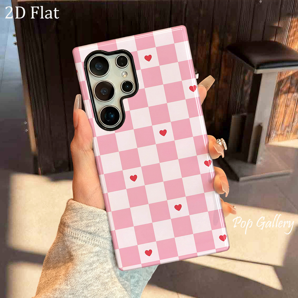 TEMU Phone Case: 2d Flat Charming, Fashionable, And Cute Design With A Pink And Small Red Heart Pattern Print. Available Hole Types: Large Holes And