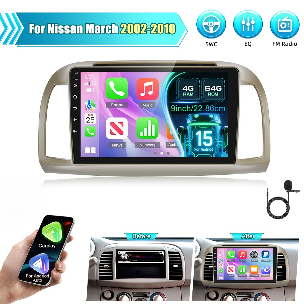 Image of Camecho[4+64g] For March 2002-2010 Radio, 15, 9 Inch Ips Touchscreen Stereo - And Auto, Personalized , Wifi, Dsp/eq + Mic, Without Battery