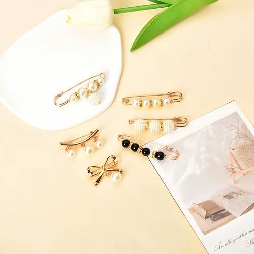 a set of 6 elegant pearl brooch waist adjuster suit mixed pearl safety pin for clothing fixing and size adjustment accessories