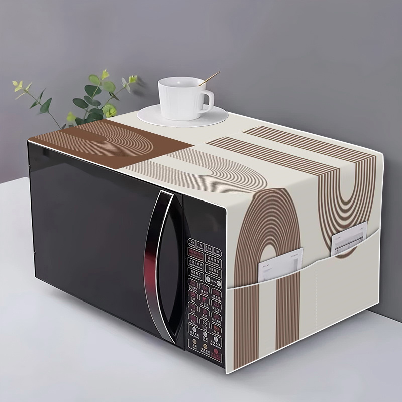 TEMU Brown And White Curved Geometric Pattern Printed Refrigerator Cover, Microwave Cover, Oven Cover, Washing Machine Cover, With Storage, Top Cover