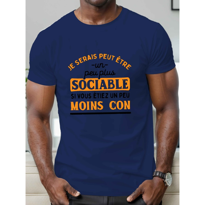 

T-Shirt Français Amusant pour Hommes - Manches Courtes, Col Rond, Polyester, Haut Décontracté d'Été, Polyester, Col Rond