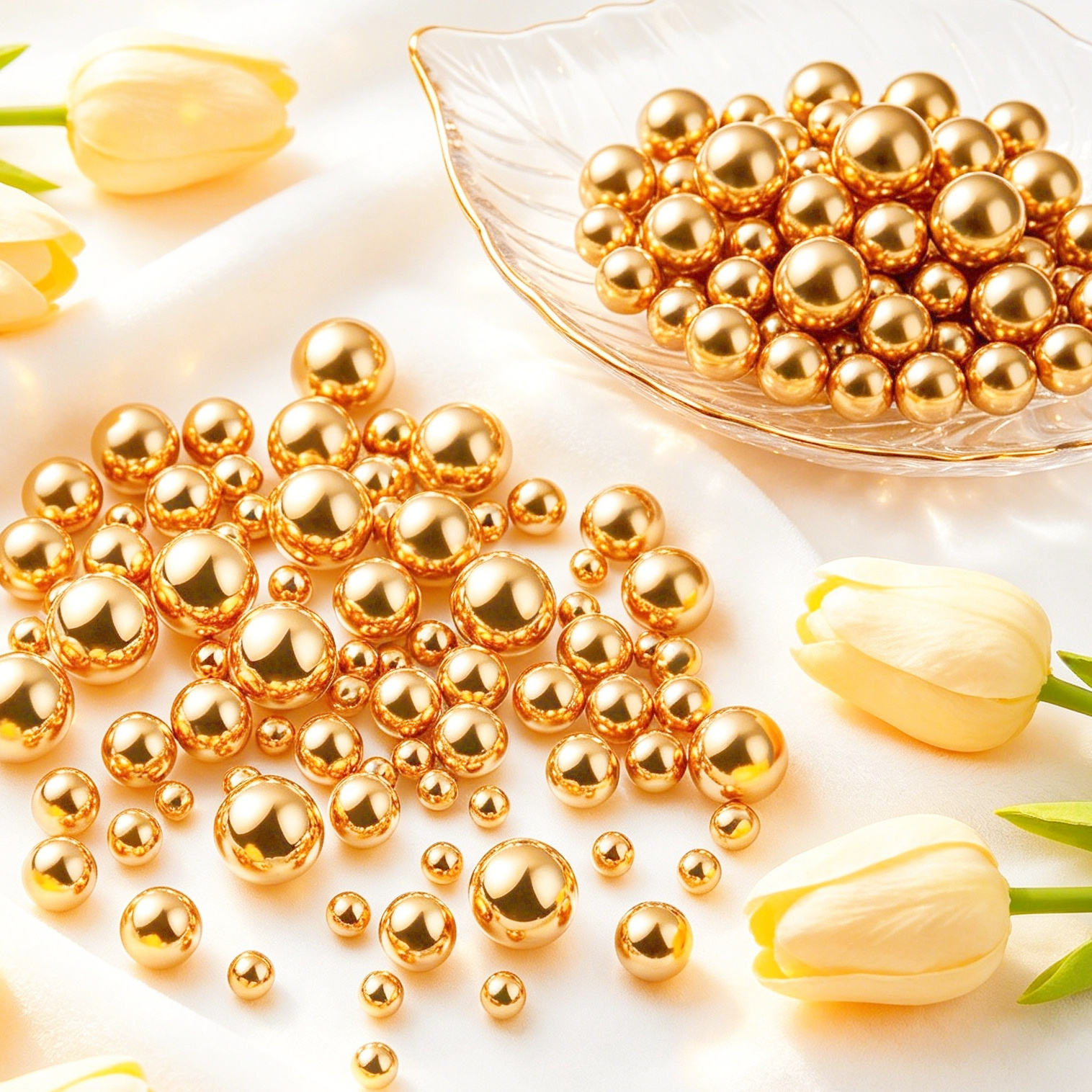 TEMU 1339pcs, Perles Faux Nacrées Dorées Brillantes pour Garnitures de Vases, Artisanat, Perles Rondes Faux pour Centres de Table Vases, Décoration