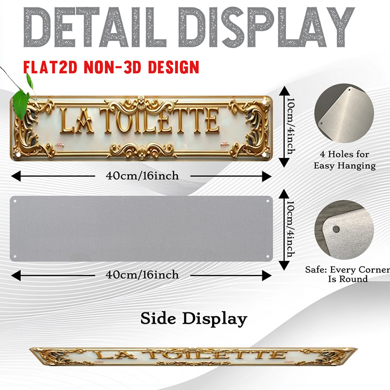 TEMU 2d Flat 1pc Elegant Toilet Sign Sign, Luxury Bathroom Decor 4x16in Sign, Golden Art Plate Signs, French Home Decor For , Garages, Gifts