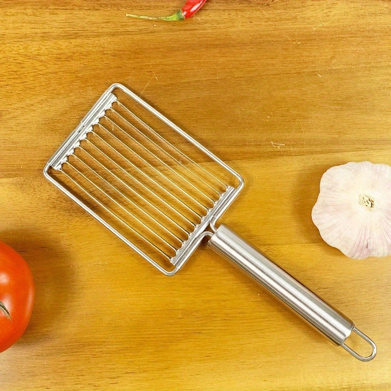 TEMU Trancheuse à tomates en acier inoxydable - Trancheuse manuelle pour fruits et légumes, trancheuse à œufs, outil de cuisine, pour des tranches et