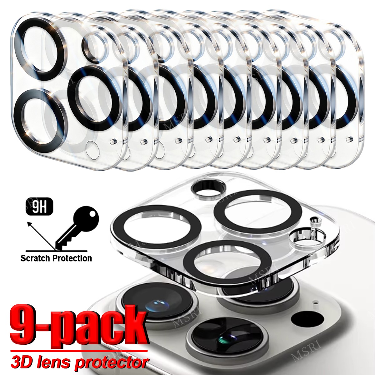 TEMU 9-delige set (Screenprint Lens) HD Gehard Glas Lens Beschermfolie, Geschikt voor iPhone 11, 12, 13, 14, 15 Pro/15 Pro Max/16 Pro/16 Pro Max,