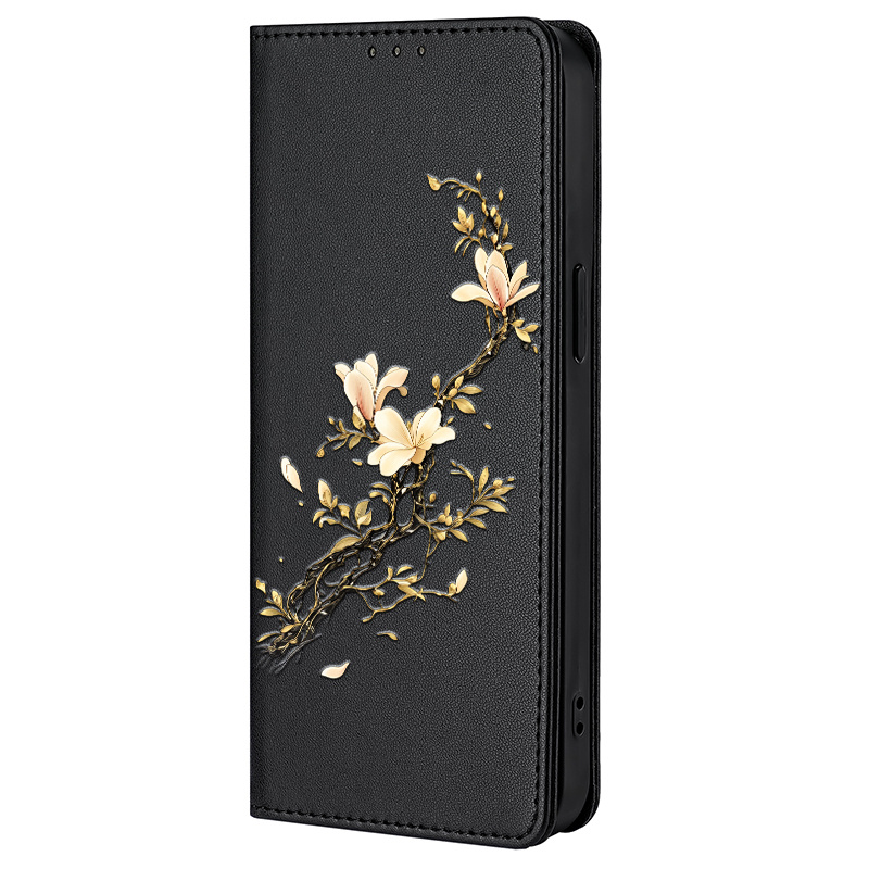 TEMU Phone Case - 2d Flat Colored Painting With Cover Premium Faux Leather Flip Case Rfid Protective Cover Case Magnetic Card Holder Stand Function
