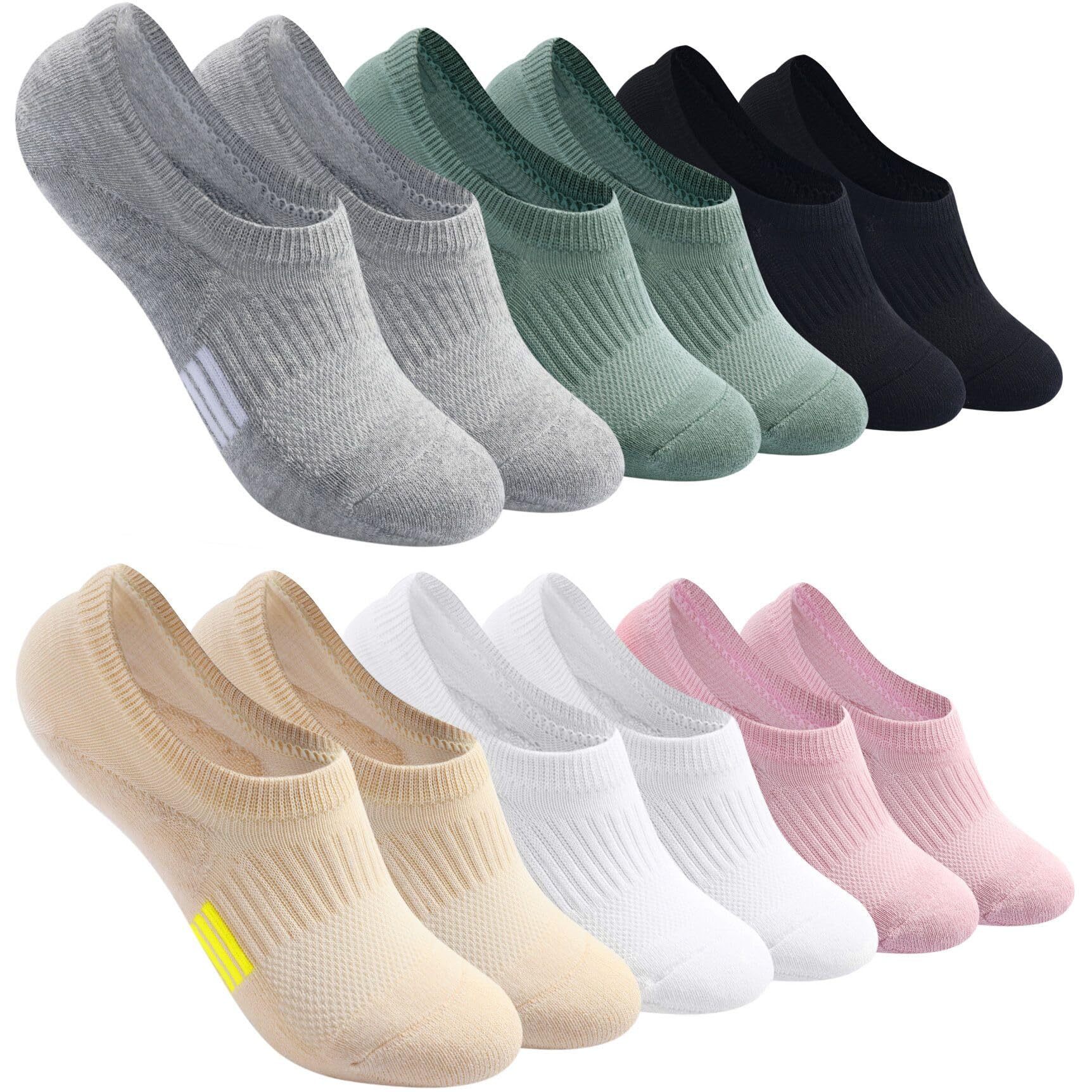 

6 Pairs Women's Low Cut Sports Socks, Shock-absorbing, Invisible Ankle With Hidden Lining - Viscose And Polyester