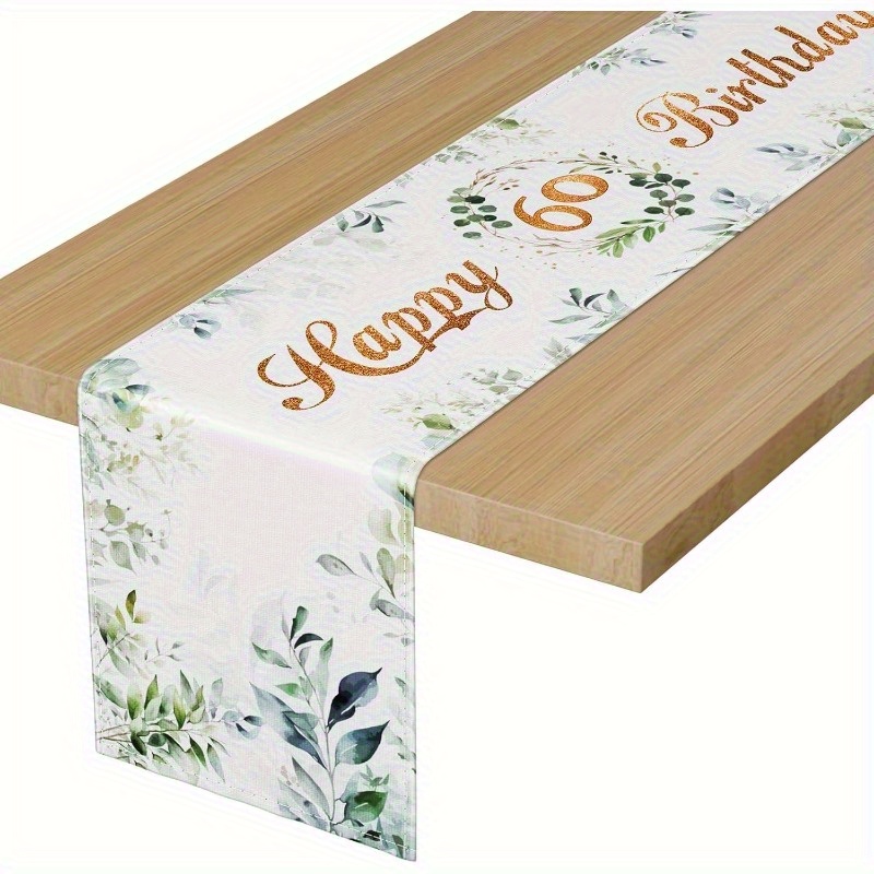 TEMU 1 chemin de table Eucalyptus pour 60e anniversaire - 33.02X182.88 Cm, en fibre de polyester verte, avec un doré ' 60e anniversaire', une