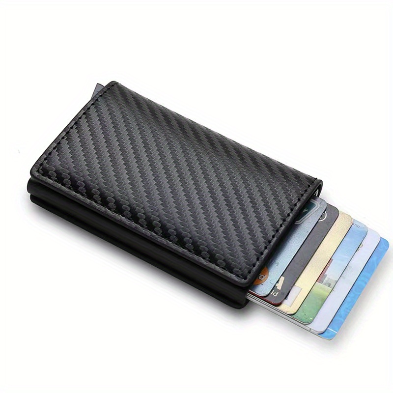 1 unidad Cartera de cuero de PVC minimalista para hombre con bloqueo RFID, portatarjetas de crédito, negro