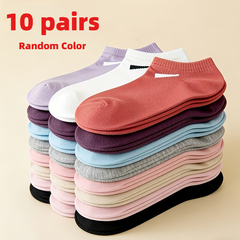 TEMU Random 10 Pairs Women's Elegant Short Socks - Breathable Lightweight Invisible Spring Summer Casual Socks, Soft Tones For Daily Wear And Special